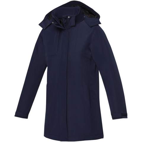 The Hardy women's insulated parka – a perfect combination of style, warmth and functionality. Made of 205 g/m² 240T poly pongee fabric of polyester, and lined with 60 g/m² 210T taffeta of polyester. With an 8000 mm waterproof rating and 5000 g/m² breathable function, it ensures superior protection from the elements while maintaining optimal comfort during outdoor activities. The parka features a detachable hood for versatility and convenience. The storm flap with chinguard provides added protection and comfort. The chest pocket with zipper closure provides extra space for your essentials, and with the inner pocket additional items can be stored securely. The adjustable cuffs with hook and loop closure enable a customised fit, perfect for adapting to changing weather conditions. The Hardy parka is the ideal choice for staying warm and stylish during cold weather outings. This jacket is designed with a fitted shape for a feminine look.