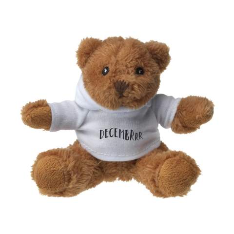 Small, plush bear with hooded shirt. The blue (30) and red (60) shirts can only be printed with black ink. Big bear with white T-shirt. Without printing, bears and shirts are supplied loose.