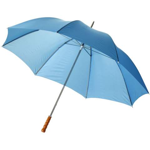 Der Golfschirm Karl 30" sorgt für eintrockened Golfspiel und passt perfekt in eine Golftasche mit Schlägern. Dank des leichtgängigen manuellen Mechanismus lässt sich der Schirm einfach von Hand öffnen. Der Schirm ist mit einem Metallgestell und Rippen ausgestattet und mit einem eleganten Holzgriff versehen. Darüber hinaus ist der Schirm in mehreren Farben erhältlich und eignet sich für verschiedene Druckmöglichkeiten. 