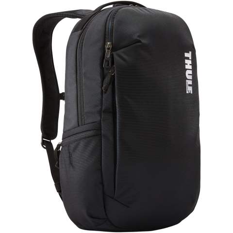 Features a zippered main compartment with a padded 15" laptop sleeve and a dedicated soft pocket for a 10" tablet. Comes with a special internal compartment to keep device and charges separated, a padded interior pocket to protect phone, sunglasses or other values and expandable zippered side pocket for a water bottle. Contains trolley tunnel, padded back panel and straps with adjustable and removable sternum buckle. 