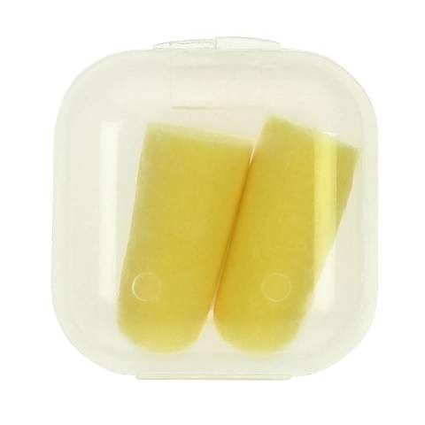 Two soft earplugs, packed in transparent box. Can be branded with a full colour digital print.