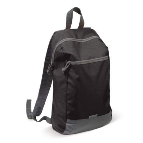 Convenient backpack for gym or for everyday use. Valuables can be stored in the front zippered compartment. A small reflective patch gives visibility in the dark.