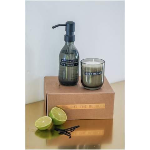 This lovely set consists of a hand soap dispenser and a scented candle with a lovely dark amber scent. The hand soap comes in a 250 ml glass bottle with dispenser and is biodegradable and free from parabens, palm oil PEG, SLS and Sles. The scented candle (150 g) is made of rapeseed wax and burns up completely making the jar reusable. Made in the Netherlands.