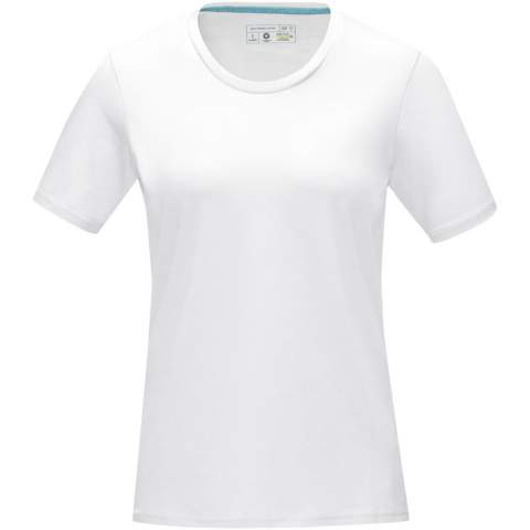 The Azurite short sleeve women's GOTS organic t-shirt is a responsible choice. Made with 100% GOTS certified organic cotton with a fabric weight of 160 g/m², this t-shirt is not only good for the environment but also soft and comfortable to wear. With its round neck and short sleeves this t-shirt is both sustainable and modern, and the double needle stitching details and heat transfer main label ensure durability and tagless comfort. GOTS certification ensures a 100% certified supply chain from raw material to our printing techniques, making this garment an eco-friendly choice.