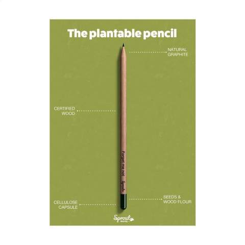 100% sustainable Sproutworld pencil with a message for a greener planet. This sharpened point pencil is made from wood. Attached to the end of the pencil is a capsule (made from cellulose) which contains seeds. Once the pencil has become too small to use, plant the pencil along with the capsule into some soil. After 2-3 weeks, the seeds germinate and grow into beautiful flowers, fragrant herbs or vegetables. Choose from various types. The name of the chosen plant will be engraved onto the pencil. The pencil contains no lead and is therefore completely safe. Made in Europe.