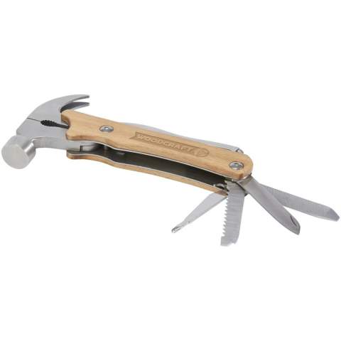 Starkes, langlebiges und kompaktes Multitool aus hochwertigem Edelstahl mit Buchenholzgriffen. Ein unverzichtbares Accessoire für Pfadfinder, Handwerker und andere Survival- oder Outdoor-Fans. Das verwendete Buchenholz stammt aus nachhaltigen, umweltfreundlichen und sozialverträglichen Quellen. Das Multitool ist aufgeklappt 24 x 13 x 2 cm groß, geschlossen 17,5 x 9 x 2 cm, und bietet 10 Funktionen: Klaue, Spitzzange, Standardzange, Drahtschneider, Hammer, Feile, Schlitzschraubendreher, Kreuzschlitzschraubendreher, Säge, Messer und Schloss. Wird mit einer Bedienungsanleitung geliefert und ist in einer Geschenkbox aus Recycling-Karton mit den Maßen 20,5 x 10 x 3,5 cm verpackt. Als nachhaltige Werbeanbringung empfehlen wir Lasergravur.