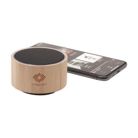ECO Bluetooth 3W draadloze speaker met geïntegreerd sfeerlicht. De speakerbehuizing is gemaakt van natuurlijk bamboe. Met een vermogen van 3W produceert de speaker een kristalhelder geluid. De ingebouwde, oplaadbare 300 mAh lithiumbatterij staat, eenmaal opgeladen, garant voor een speelduur van maximaal 3 uur. Draadloos bereik tot 10 meter. Eenvoudig te bedienen en compatible met de meest gangbare smartphones en tablets. Input: DC5V. Output: 3.7V/3W. Inclusief Type-C oplaadkabel en gebruiksaanwijzing. Per stuk in kraft doos.