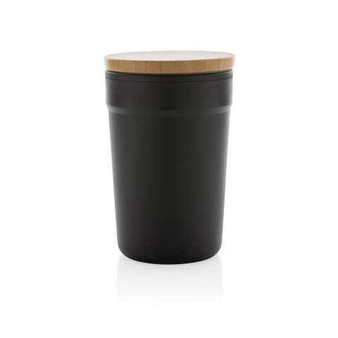 This beautiful tumbler with bamboo lid is made with GRS certified recycled PP. GRS certification ensures a completely certified supply chain of the recycled materials. The tumbler features a bamboo lid for on the go usage. Total recycled content: 52% based on total item weight. BPA free. Capacity 300ml. An FSC®-certified kraft box is included.<br /><br />HoursHot: 2<br />HoursCold: 4