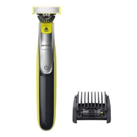 Philips OneBlade Pro 360 Face + Body: trim, style and shave easily hair of any length. All-in-one shaver for a clean face, beard trimmer and body groomer for your chest, back and armpits. Comes with 1 innovative 360 face blade, 14-length comb 1 extra stainless steel replacement shaving head, 1 body comb, 1 attachable skin protector, LED display and travel case.