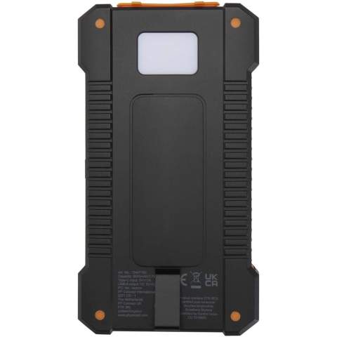 The Altair 5000 mAh solar power bank, made from recycled plastic, is built for durability and convenience. It offers two USB-A output ports and a Type-C input/output port for flexible charging options. Designed with a rugged exterior, it features a removable clip for easy attachment, a built-in torch, and connectors securely stored behind a silicone cap. With solar charging capability and an LED indicator to show charging status, this power bank is the ideal companion for outdoor adventures.