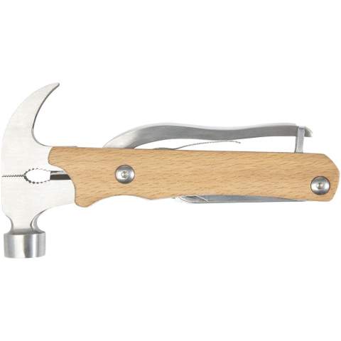 Starkes, langlebiges und kompaktes Multitool aus hochwertigem Edelstahl mit Buchenholzgriffen. Ein unverzichtbares Accessoire für Pfadfinder, Handwerker und andere Survival- oder Outdoor-Fans. Das verwendete Buchenholz stammt aus nachhaltigen, umweltfreundlichen und sozialverträglichen Quellen. Das Multitool ist aufgeklappt 24 x 13 x 2 cm groß, geschlossen 17,5 x 9 x 2 cm, und bietet 10 Funktionen: Klaue, Spitzzange, Standardzange, Drahtschneider, Hammer, Feile, Schlitzschraubendreher, Kreuzschlitzschraubendreher, Säge, Messer und Schloss. Wird mit einer Bedienungsanleitung geliefert und ist in einer Geschenkbox aus Recycling-Karton mit den Maßen 20,5 x 10 x 3,5 cm verpackt. Als nachhaltige Werbeanbringung empfehlen wir Lasergravur.
