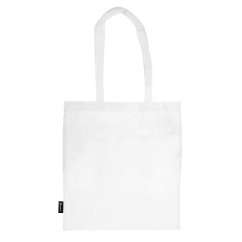 Weiße Non-Woven Schultertasche mit langen Henkeln aus Leichtfaser. Verschiedene Abmessungen bei Bestellungen ab 10.000 Stück lieferbar.