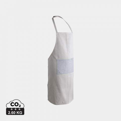 The Ukiyo Aware™ 280gr rcotton deluxe apron is carefully designed to meet the needs of a modern, everyday kitchen without sacrificing beauty or fun. The one-size apron is designed to fit all body types and sizes.  The adjustable straps gives you the right fit. The front pocket holds your necessary items. The apron is made with recycled cotton with AWARE™ tracer that validates the genuine use of recycled materials. Each apron saves 1394.4 litres of water. 2% of proceeds of each product sold containing AWARE™ will be donated to Water.org.