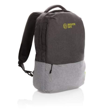 Be ready on the go with your laptop and other must-haves packed safely and stylishly inside this slim backpack. This duo colour backpack is made from RPET and features a minimalistic design. Fits a 15.6" laptop. RFID pocket inside. PVC free. Exterior: 100% 600D melange RPET / Lining: regular 210D polyester.<br /><br />FitsLaptopTabletSizeInches: 15.6<br />PVC free: true