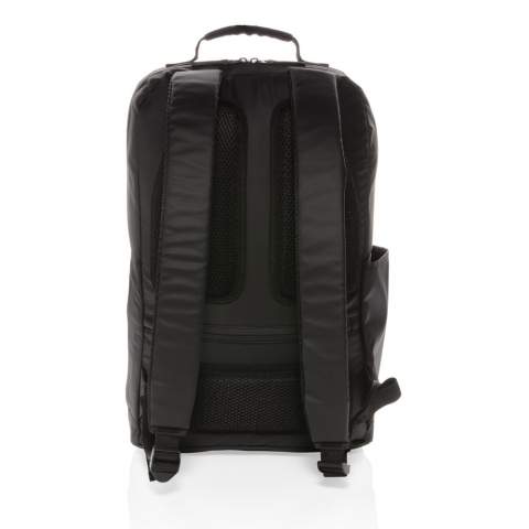 Look effortlessly stylish when carrying this all black laptop backpack. This bag holds a roomy compartment for all your gear and a laptop compartment that can hold a 15.6" laptop. PVC free.<br /><br />FitsLaptopTabletSizeInches: 15.6<br />PVC free: true