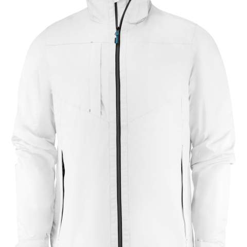 Sportieve hardshell jas in een moderne look en met verschillende praktische zakken. Tweekleurige ritssluiting vooraan en decoratieve stiksels. Zipper pullers in contrasterende kleur. Deze kunnen indien gewenst vervangen worden door één van de andere beschikbare kleuren.