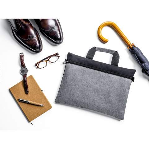 Spacious briefcase made of 300D Oxford polyester in elegant combination of heather grey and black. With a reinforced handle, inner lining and zipper.