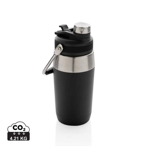 The ultimate stainless steel bottle for on-the-go versatility. The lid has a dual function that has both a flip top straw and screw cap so you can choose how you want to drink from the bottle! The bottles features a top handle for easy carrying.  Double wall vacuum insulated stainless steel keeps beverages hot for up to 5 hours or cold for up to 15 hours. A powder coat finish creates a highly durable exterior. Capacity 500ml. BPA free.<br /><br />HoursHot: 5<br />HoursCold: 15