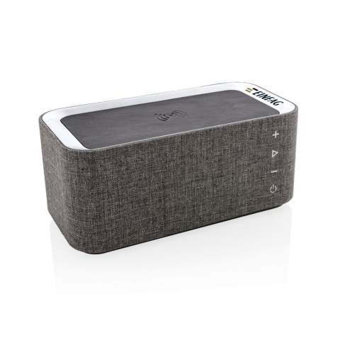 The Vogue 6W wireless charging speaker combines two essential functions of modern life: listening to your favourite music and charging your mobile device without any wires. The trendy fabric design is perfect for your desk, at home or on the go. The speaker uses wireless BT 3.0 for smooth connection and has an operating distance up to 10 metres. With handsfree function and pick up. The 4.000 mAh battery allows you to play music for up to 10 hours or charge your mobile phone twice (depending on the size of your phone’s battery) In case your phone doesn’t support wireless charging you can also use the USB port on the back to charge your phone in the traditional way with a cable.  When using both functions it is recommended to keep the item connected to a power source via the included 150 cm micro USB cable. Input: 5V/1A. Output: 5V/1A. Wireless output: 5V/1A 5W. Registered design®<br /><br />HasBluetooth: True<br />WirelessCharging: true<br />NumberOfSpeakers: 1<br />SpeakerOutputW: 6.00