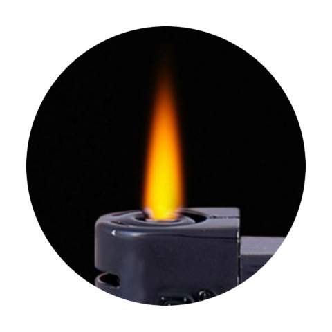 Electronic, refillable lighter of the brand Flameclub® with an adjustable flame. Wind-proof. Even with a strong wind the turbo flame remains lit. Equipped with child lock. NEN-certified: EN13869. TÜV-certified and ISO-certified: ISO9994. Lighter are only supplied with print.