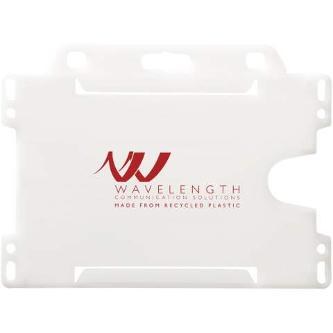 Landscape card holder made from recycled plastic. Ideal for exhibitions, workplaces, and networking events. Suitable for standard business card and credit card sized passes. Due to the nature of recycled plastic, colour shades may vary slightly, and there may be specks of colour. Made in the UK.