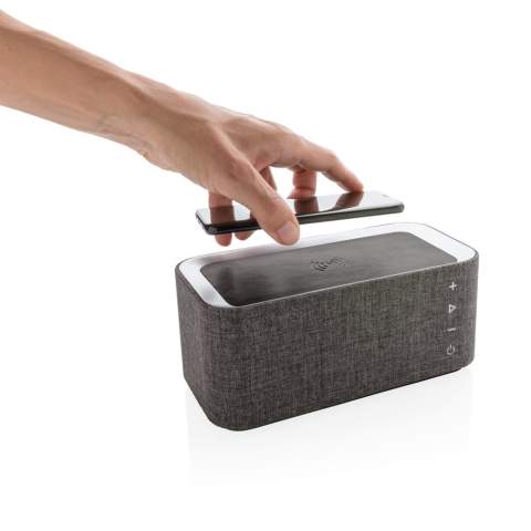 The Vogue 6W wireless charging speaker combines two essential functions of modern life: listening to your favourite music and charging your mobile device without any wires. The trendy fabric design is perfect for your desk, at home or on the go. The speaker uses wireless BT 3.0 for smooth connection and has an operating distance up to 10 metres. With handsfree function and pick up. The 4.000 mAh battery allows you to play music for up to 10 hours or charge your mobile phone twice (depending on the size of your phone’s battery) In case your phone doesn’t support wireless charging you can also use the USB port on the back to charge your phone in the traditional way with a cable.  When using both functions it is recommended to keep the item connected to a power source via the included 150 cm micro USB cable. Input: 5V/1A. Output: 5V/1A. Wireless output: 5V/1A 5W. Registered design®<br /><br />HasBluetooth: True<br />WirelessCharging: true<br />NumberOfSpeakers: 1<br />SpeakerOutputW: 6.00