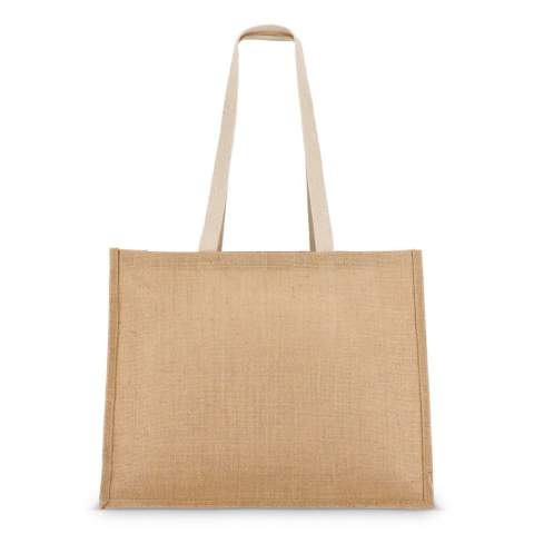 Robuster Jutebeutel mit einer Vordertasche aus Baumwolle und passenden Baumwollgriffen. Hergestellt aus 320 g/m² Material, das für den täglichen Gebrauch geeignet ist. Oeko-Tex® zertifiziert für geprüfte, sichere Textilien. Ideal zum Einkaufen oder für einen Tag am Strand.
