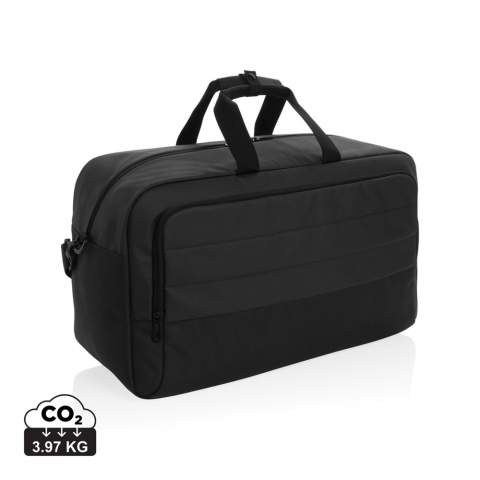 This weekend duffle impresses with its modern and simple look. Its clean design makes the duffle ideal for travel. The roomy main compartment offers plenty of space for your essentials. Made with recycled polyester embedded with the AWARE™ tracer. 2% of proceeds of each product sold with AWARE™ will be donated to Water.org. PVC free.<br /><br />PVC free: true