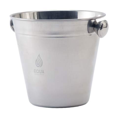 Stylish, shiny stainless steel ice bucket. Perfect for keeping drinks cool at parties or at home. This small model is ideal as a giveaway and adds a touch of elegance to any occasion. Capacity 1,400 ml.