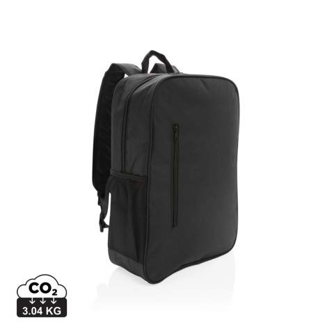 Keep your hands free and your stuff cold. The Tierra backpack is designed with maximum portability in mind. Great for hiking and picnics. The backpack holds 12 cans or 8 cans and 2 wine bottles. A zippered front pockets holds your keys and other accessories. Exterior 100% 600D polyester, interior 210D polyester and PEVA. PVC free.