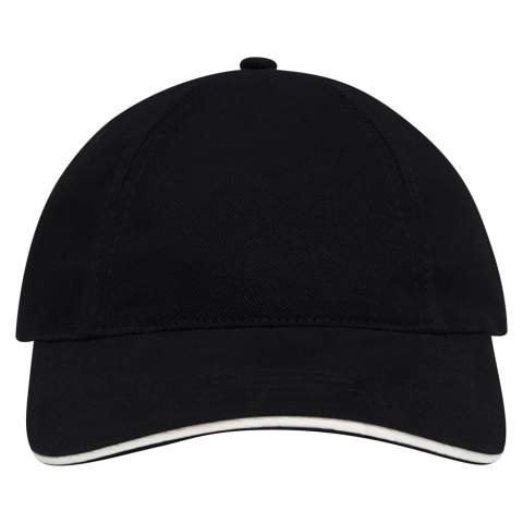 Brushed promo cap, bestaand uit vijf panelen en een klittenbandsluiting. Gemakkelijk te voorzien van een logo door middel van een transfer of borduring. Budgettechnisch de betere keuze.