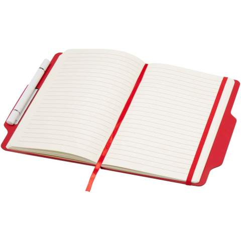 Das Nexus A5 Hardcover Notizbuch mit Stift/Bleistift-Kombi umfasst 80 cremefarbene, linierte Seiten aus 70 g/m² Papier, abgerundete Ecken, einen elastischen Verschluss und ein Lesebändchen. Der Stift hat zwei Köpfe, von denen der eine ein Füller mit schwarzer Tinte und der andere ein Bleistift ist. Schreiblänge des Stiftes: 1000 Meter. Schreibspitze: 1 mm.