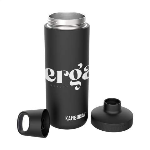 Durable, vacuum-insulated 18/8 stainless steel thermos bottle from the Kambukka® brand. The top part of the cap is easily unscrewed to drink from. The bottom part can be removed to enable cleaning or to add mint leaves, lemon slices or ice cubes. • Very practical and easy to clean by hand • excellent quality • BPA-free • keeps drinks hot for up to 8 hours and cool for up to 20 hours • universal lid: also fits other Kambukka® drinking bottles • the cap is heat resistant and dishwasher safe • non-slip base • 100% leak-proof • capacity 500 ml.   STOCK AVAILABILITY: Up to 1000 pcs accessible within 10 working days plus standard lead-time. Subject to availability.