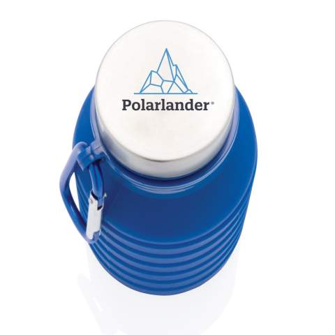 Bespaar 50% ruimte dankzij deze slim ontworpen opvouwbare siliconen fles. Met een inhoud van 550 ml kun je jezelf gehydrateerd houden terwijl je onderweg bent tijdens je buitenactiviteiten. Gemaakt van 100% food grade flexibel siliconen materiaal en is makkelijk schoon te maken. Met een handige karabijnhaak kan je de fles aan je tas haken, zodat je hem gemakkelijk kunt dragen. BPA-vrij.