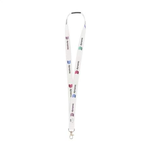 Lanyard van sterk geweven RPET polyester (gemaakt van gerecyclede PET-flessen). Met metalen karabijnhaak en kunststof veiligheidssluiting. Inclusief full colour sublimatiedruk. Made in Europe.