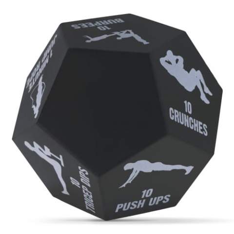 Achieve your health goals with this fun fitness dice. Your training session will be varied, and you can challenge yourself to your limit.