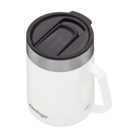 Double-walled, vacuum-insulated stainless steel thermo cup made by Contigo®. With splash-proof one-piece lid to prevent spills. THERMALOCK™ technology keeps drinks cold up to 15 hours and hot up to 5 hours. With sleek stainless steel handle. Suitable for almost all coffee machines. Easy clean. Lid and body are top-rack dishwasher-safe. Washing by hand is recommended to preserve the imprint. Capacity 420 ml.      STOCK AVAILABILITY: Up to 1000 pcs accessible within 10 working days plus standard lead-time. Subject to availability.      Contigo: The best in quality, design and technology. Immediately recognisable by its sleek and stylish design, strong and solid. The innovative Contigo water bottles and thermo cups are odourless and tasteless. The drinking bottles are operated one-handed and can be used anywhere, anytime, also on the go. Comes with a 2-year manufacturer's warranty.