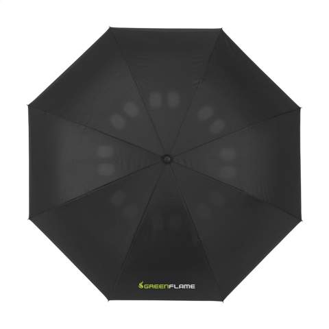 Large, innovative reverse umbrella with double 190T pongee slings. Special material that accelerates drying. Can dry standing up. Closes automatically, opens manually. Ideal when getting in and out of the car. Metal frame with windproof system and ergonomically shaped handle with carrying strap.