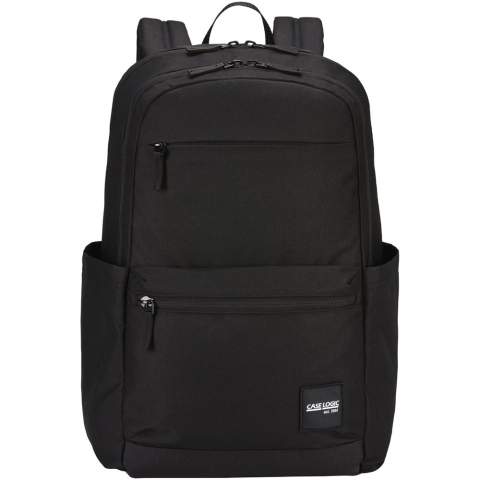 The Case Logic Uplink backpack has 26 litres of storage capacity including two large compartments, double front pockets, and plenty of organisation compartments. The backpack is made of 100% recycled 600D polyester body material combined with padded, durable 100% recycled 1200D polyester base. The contoured shoulder straps and a quilted, fully-padded back panel ensure a comfortable carry. Featuring a 15.6" padded laptop compartment, a 10" tablet sleeve, two large side pockets for a water bottle or other small items, and a front organisation pocket for small electronics, pens, and keys. The spacious main compartment is designed to fit books and folders and a secondary compartment for additional notebooks, headphones and personal items, plus a small zippered privacy pocket. The quick-access front pocket could store a phone and small accessories.