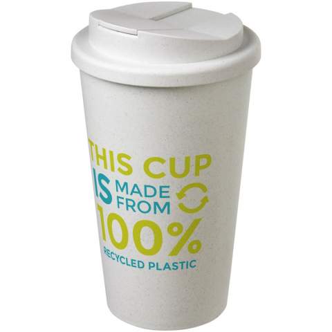Double-wall insulated tumbler with a secure twist-on spill-proof lid. The lid clips closed to better prevent spillages, and is manufactured without silicone for a fully recyclable mug. Made from 100% pre-consumer recycled material. The shades of black or white may vary, and the white option has a texture colour effect and may include tints of colour, due to the nature of the recycled material. Volume capacity is 350 ml. Made in the UK. Packed in a home compostable bag. BPA-free.