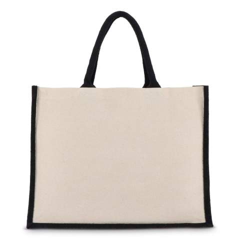 Elegante Tasche mit Vorder- und Rückwand aus Baumwoll-Canvas und Seiten und Boden aus Jute - alles 320 g/m². Die Baumwollgriffe und Seitenwände in Akzentfarben sorgen für zusätzlichen optischen Reiz. Oeko-Tex®-zertifiziert. Ideal für den Einzelhandel, Veranstaltungen oder den täglichen Gebrauch.
