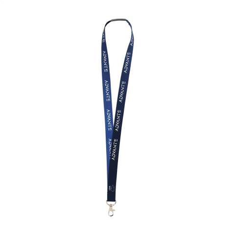 Lanyard van sterk geweven RPET polyester (gemaakt van gerecyclede PET-flessen). Met metalen karabijnhaak en kunststof veiligheidssluiting. Inclusief full colour sublimatiedruk. Made in Europe.
