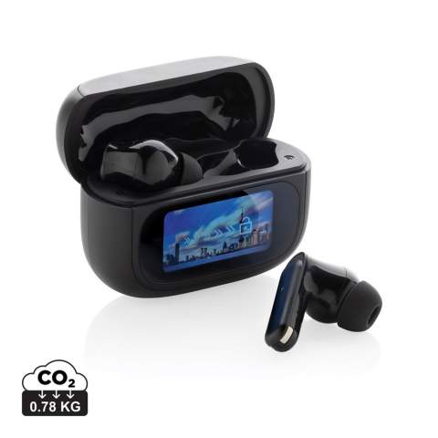 Commute, work or travel in silence with these ANC earbuds. The ANC function makes sure outside noise is reduced for optimal concentration. The charging case comes with an integrated TFT touch screen which offers many unique features:  find your earbuds, adjust volume, select next song, answer calls and change language (select between 8 languages) and many more. The earbuds and charging case are made with RCS (Recycled Claim Standard) certified recycled ABS. Total recycled content: 43% based on total item weight. RCS certification ensures a completely certified supply chain of the recycled materials. The earbuds use BT 5.3 for automatic pairing without any hassle and a stable connection. The earbuds have a 30 mAh battery that allows a play time of up to 6 hours (with ANC) and can be re-charged in 1.5 hours in the charging case. ANC degree: 23 DB. Including 3 size eartips. IPX 4 waterproof. With ENC microphone for clear calls. Packed in FSC kraft box.<br /><br />PVC free: true