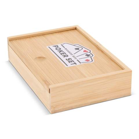 A bamboo box with 2 sets of playing cards. With this set, you'll always be ready for game night.