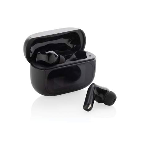 Commute, work or travel in silence with these ANC earbuds. The ANC function makes sure outside noise is reduced for optimal concentration. The charging case comes with an integrated TFT touch screen which offers many unique features:  find your earbuds, adjust volume, select next song, answer calls and change language (select between 8 languages) and many more. The earbuds and charging case are made with RCS (Recycled Claim Standard) certified recycled ABS. Total recycled content: 43% based on total item weight. RCS certification ensures a completely certified supply chain of the recycled materials. The earbuds use BT 5.3 for automatic pairing without any hassle and a stable connection. The earbuds have a 30 mAh battery that allows a play time of up to 6 hours (with ANC) and can be re-charged in 1.5 hours in the charging case. ANC degree: 23 DB. Including 3 size eartips. IPX 4 waterproof. With ENC microphone for clear calls. Packed in FSC kraft box.<br /><br />PVC free: true