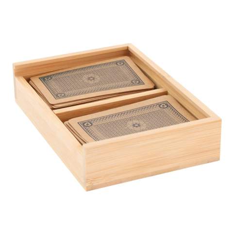 A bamboo box with 2 sets of playing cards. With this set, you'll always be ready for game night.