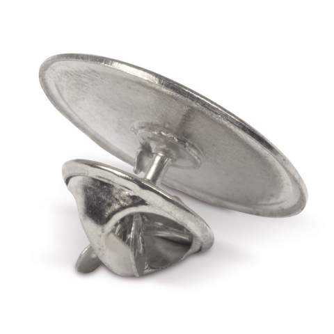 Runder Pin mit Doming und Schmetterlingsverschluss.