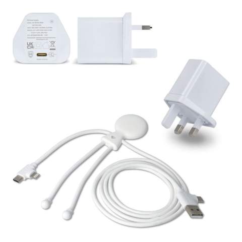 Mit diesem 1 m langen Multikabel und UK-Steckeradapter können Sie intelligenter aufladen. Unterstützt Schnellladung (60W) mit LED-Herzanzeige, Datenübertragung und CarPlay. Kompatibel mit iPhone 8+, iPad Air/Pro, Samsung, Huawei &amp; mehr. Hergestellt aus 47% rezykliertem ABS und 53% rezykliertem TPE. Nur in Großbritannien erhältlich.