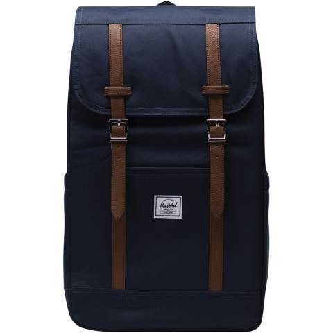 The Herschel Retreat™ backpack — the quintessential companion for your daily voyage. With a plethora of pockets and crafted from sustainable EcoSystem™ materials, this backpack is designed to house your belongings and neatly organizing your everyday essentials. The 600D fabric is ingeniously fashioned from 100% recycled post-consumer water bottles, offering a durable and eco-friendly solution. The floating sleeve is luxuriously padded and lined with fleece to cradle your 15"/16" laptop. This bag features an effortless U-pull drawcord closure, a convenient back entry zipper, and dual water bottle pockets that gracefully expand to accommodate various sizes. The Herschel Retreat™ backpack boasts a spacious 23L capacity, ensuring that everything you need is within reach.