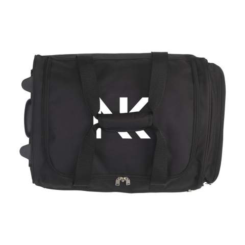 Practical, 18” trolley/weekend bag approved as hand luggage, made from 600D polyester. With telescopic handle, 2 wheels, carrying straps and a handle. This allows one to transport the bag in different ways. The bag has a large main compartment, 2 zipper pockets and a mesh pocket with a zipper on the inside. Capacity approx. 35 litres.